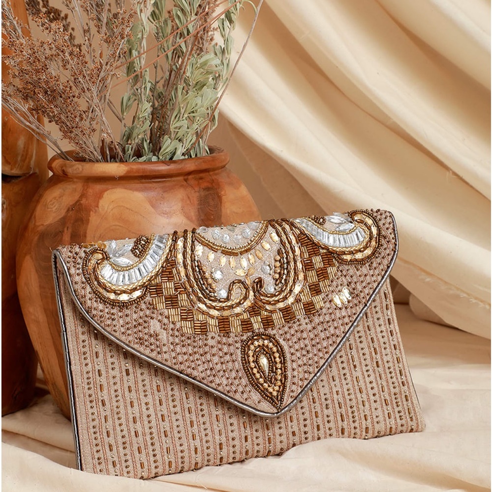 Lulu’s Constantinople Gold Beaded Clutch Crossbody
